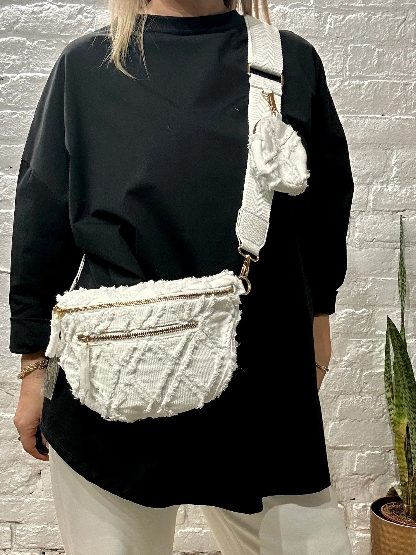 Stressed Denim Dyed  Pouch Cross Body Bag With Changeable Strap