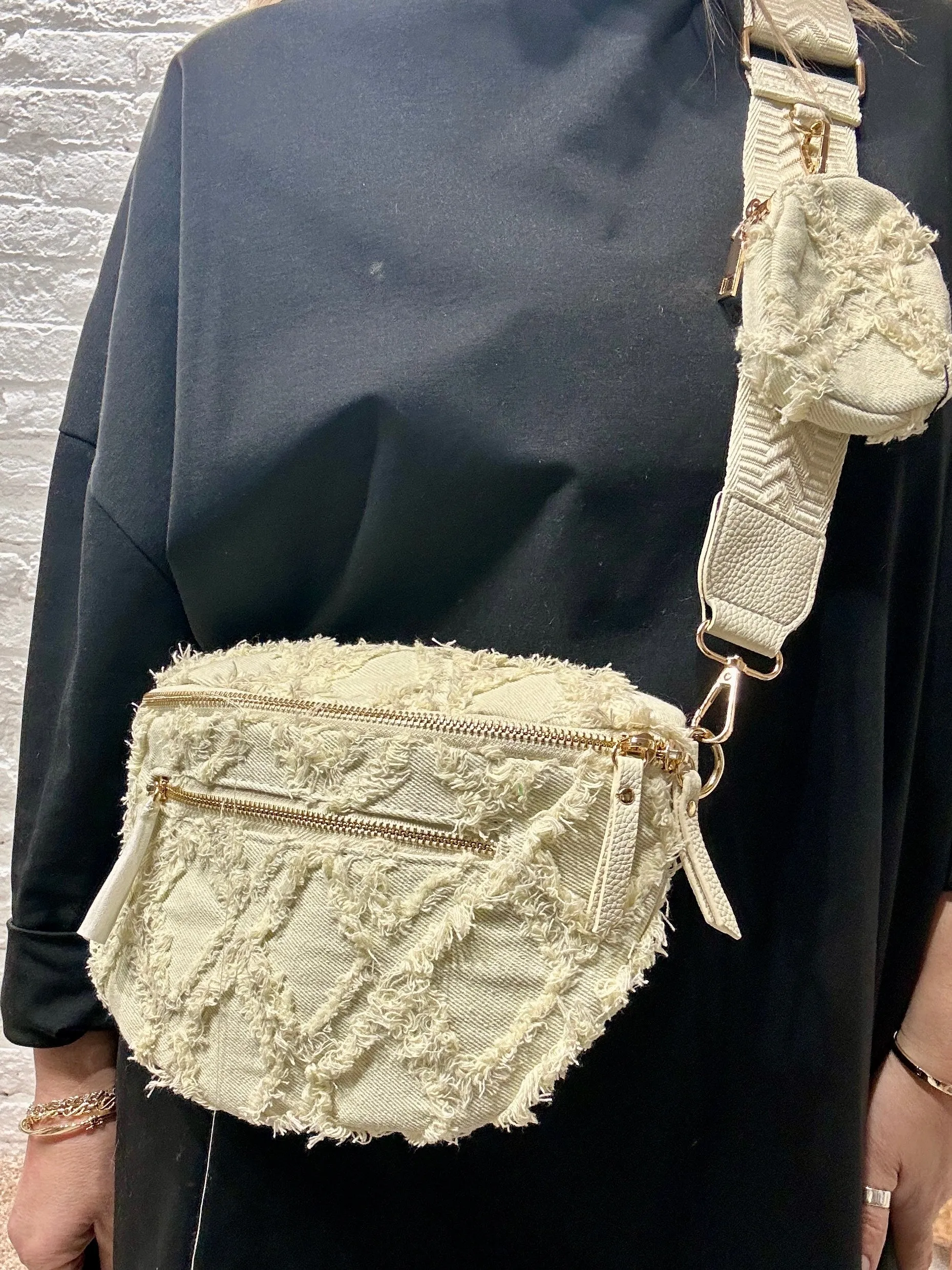 Stressed Denim Dyed  Pouch Cross Body Bag With Changeable Strap