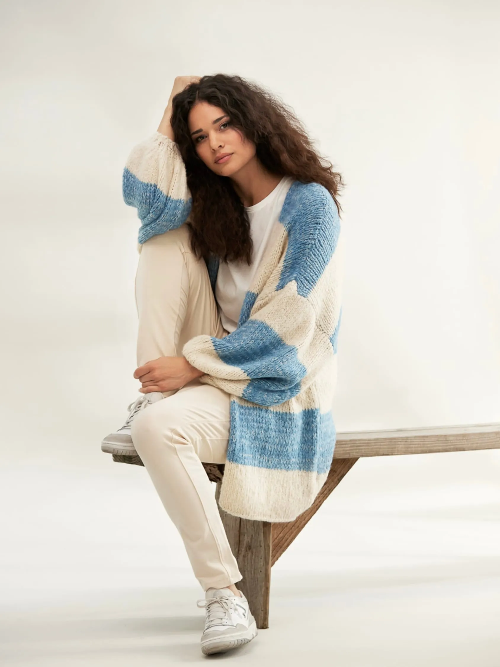 Strickjacke Gerly TT denim/wollweiß gestreift