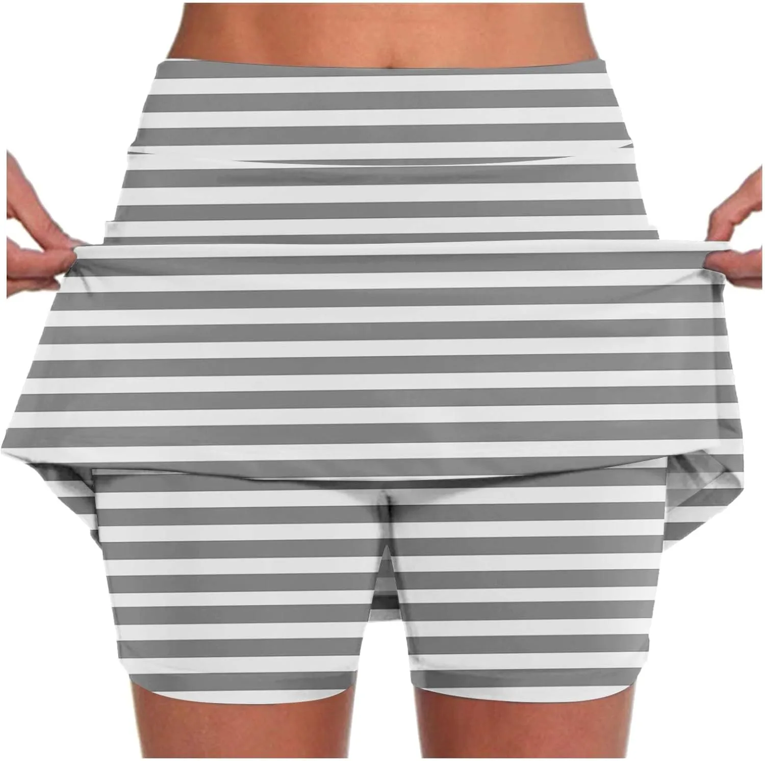Striped Golf Skorts for Women Pockets Casual High Waist Tennis Skirts with Shorts Stretch Tum Control Athletic Skort