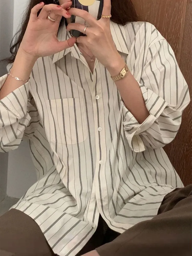 Striped Women Shirts Spring Long Sleeve  Women Shirts Loose Button Up Chic Ladies Shirt Fashion Korean Casual Female Tops