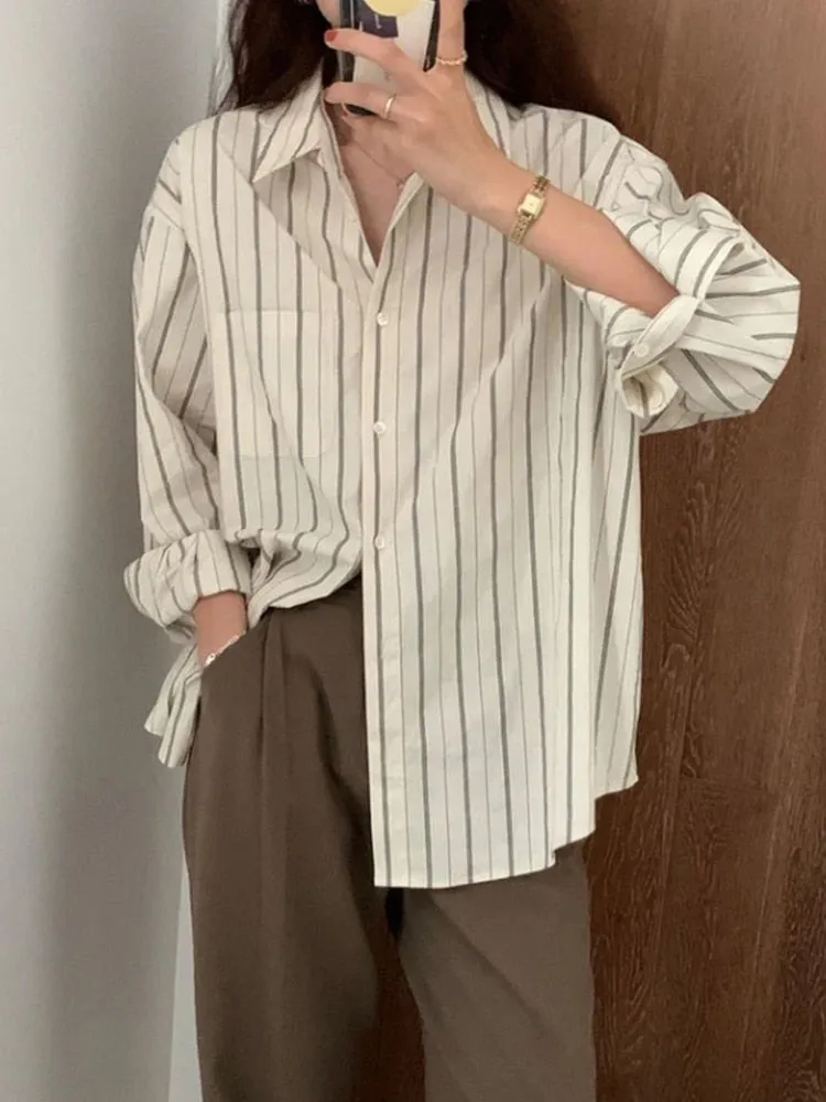 Striped Women Shirts Spring Long Sleeve  Women Shirts Loose Button Up Chic Ladies Shirt Fashion Korean Casual Female Tops