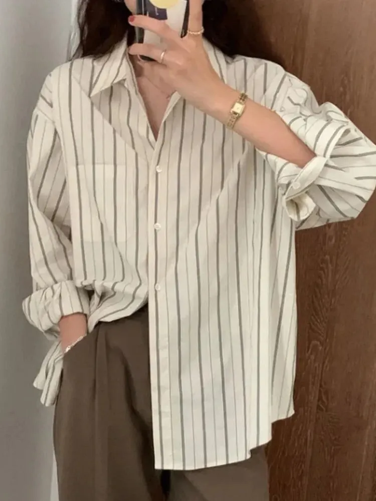 Striped Women Shirts Spring Long Sleeve  Women Shirts Loose Button Up Chic Ladies Shirt Fashion Korean Casual Female Tops