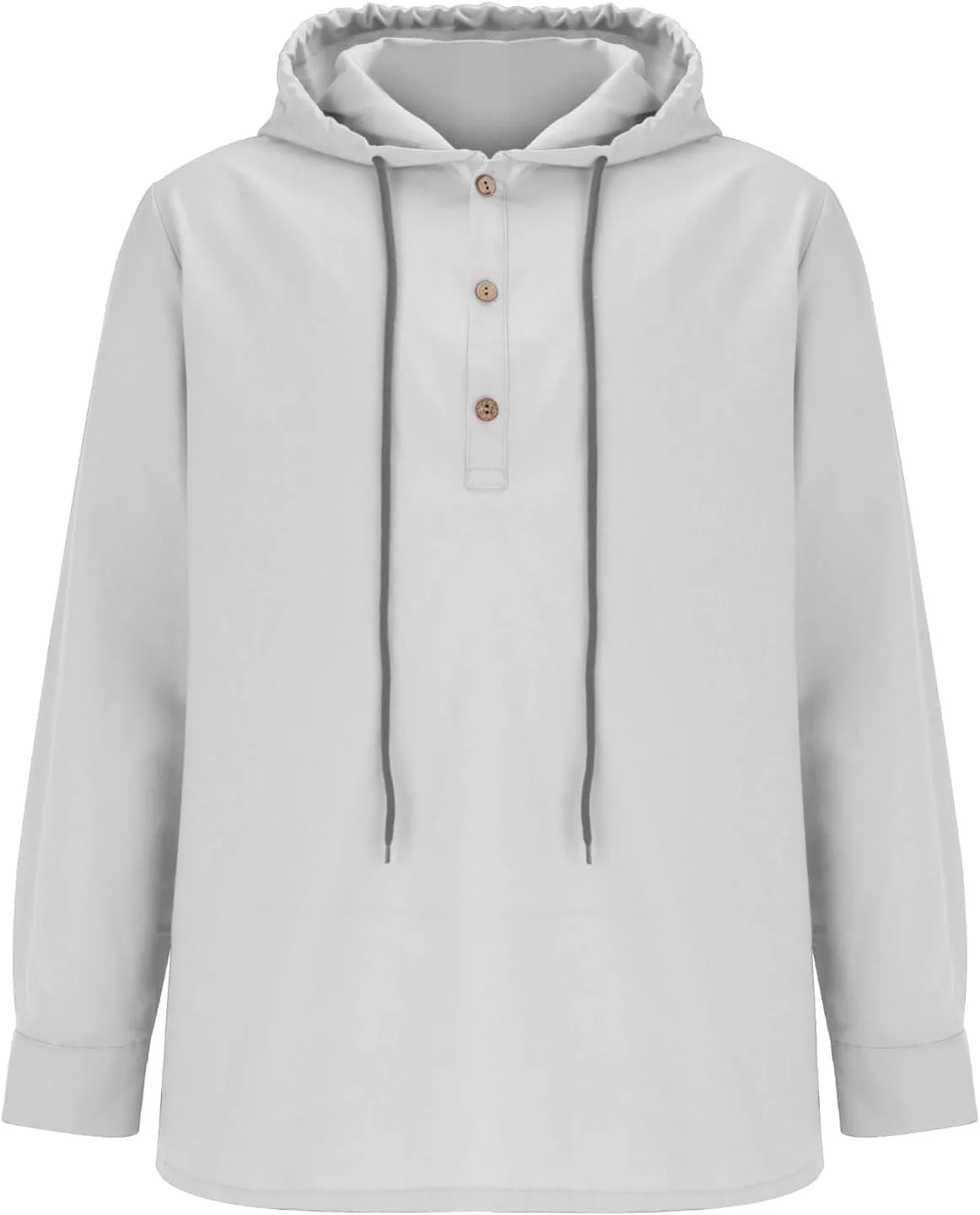 Summer Cotton and Linen Hoodies for Men Solid Fashion Lightweight Shirt Quarter Button V Neck Long Sleeve Drawstring Pullover