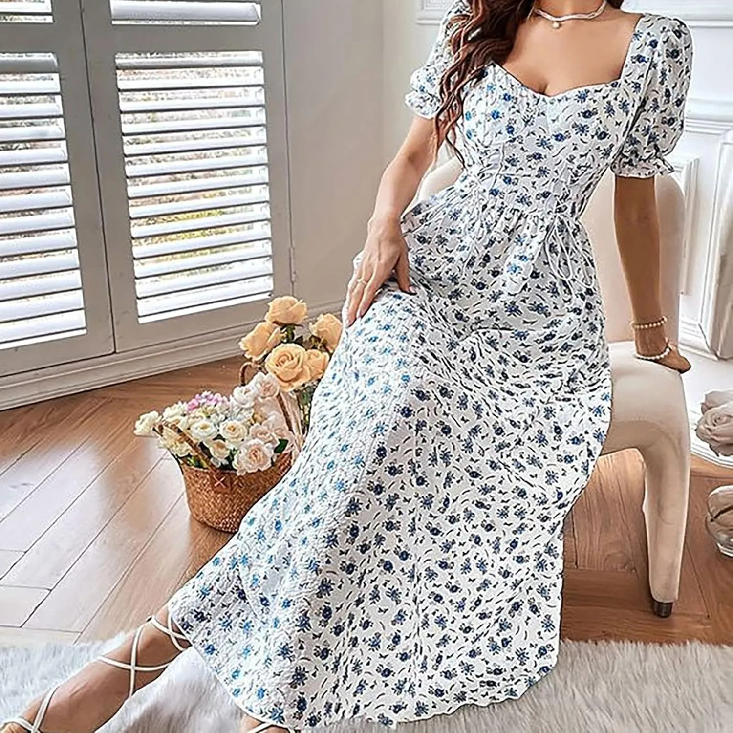 Summer Dress for Women Short Sleeve Plus Size Midi Dress Y2K A Line Dress Modest Dress Soft Casual Disco Dress