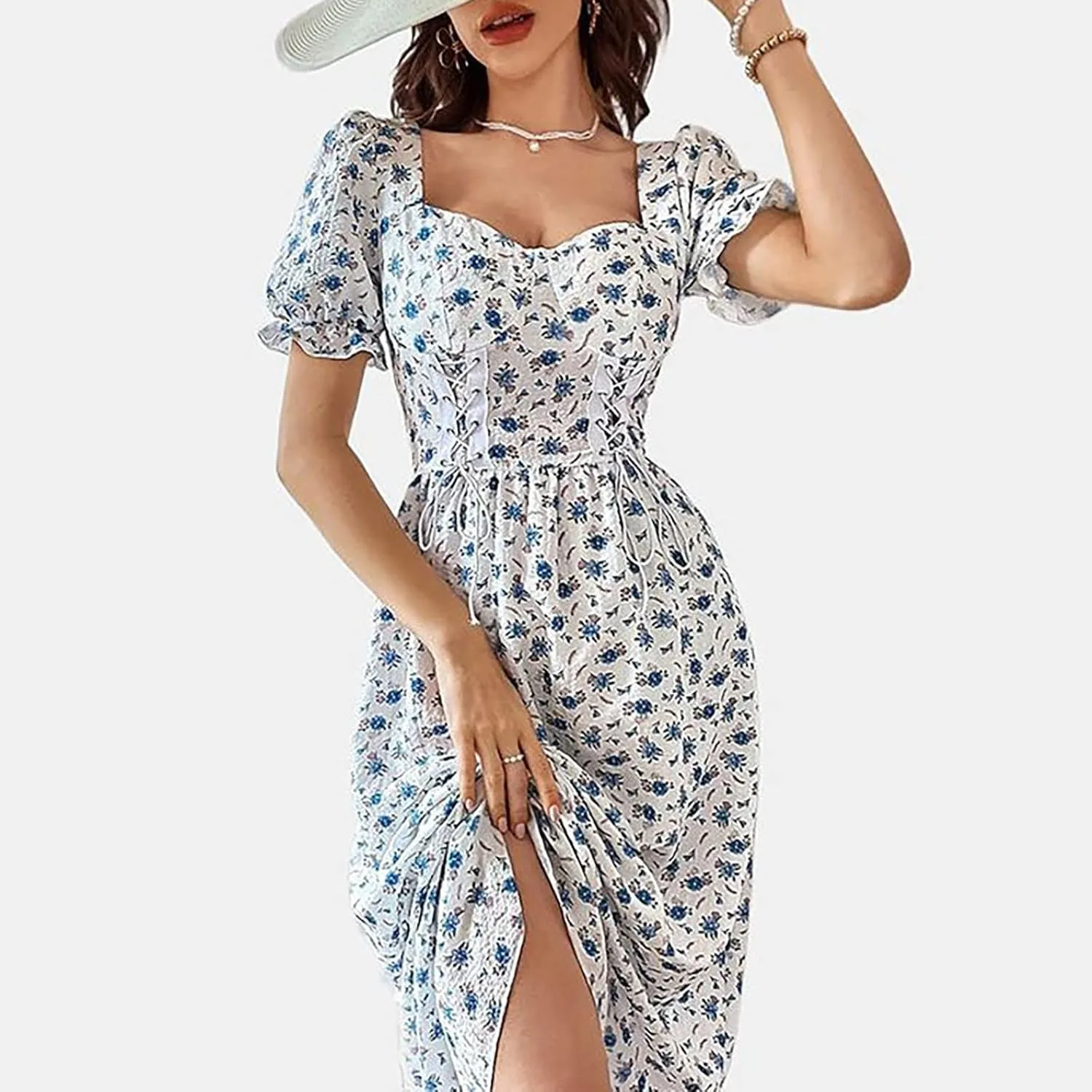 Summer Dress for Women Short Sleeve Plus Size Midi Dress Y2K A Line Dress Modest Dress Soft Casual Disco Dress