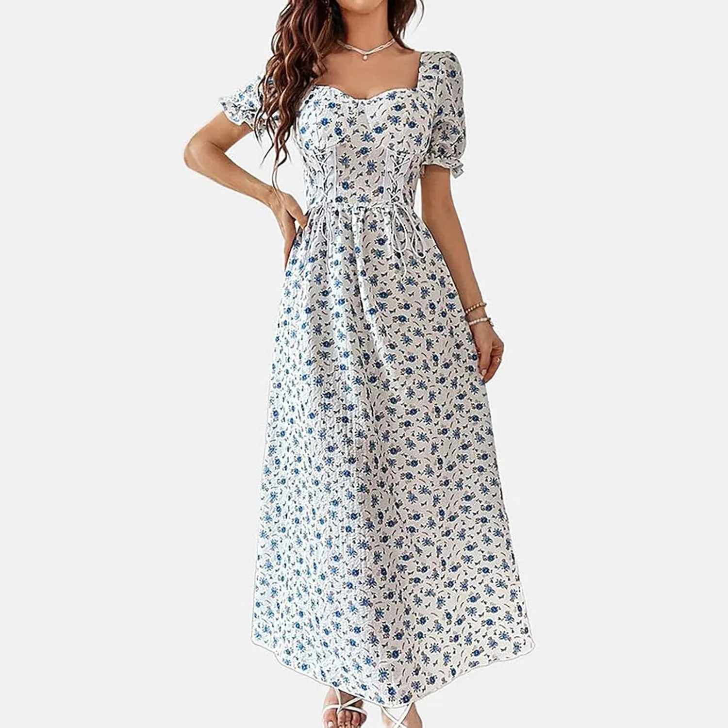 Summer Dress for Women Short Sleeve Plus Size Midi Dress Y2K A Line Dress Modest Dress Soft Casual Disco Dress