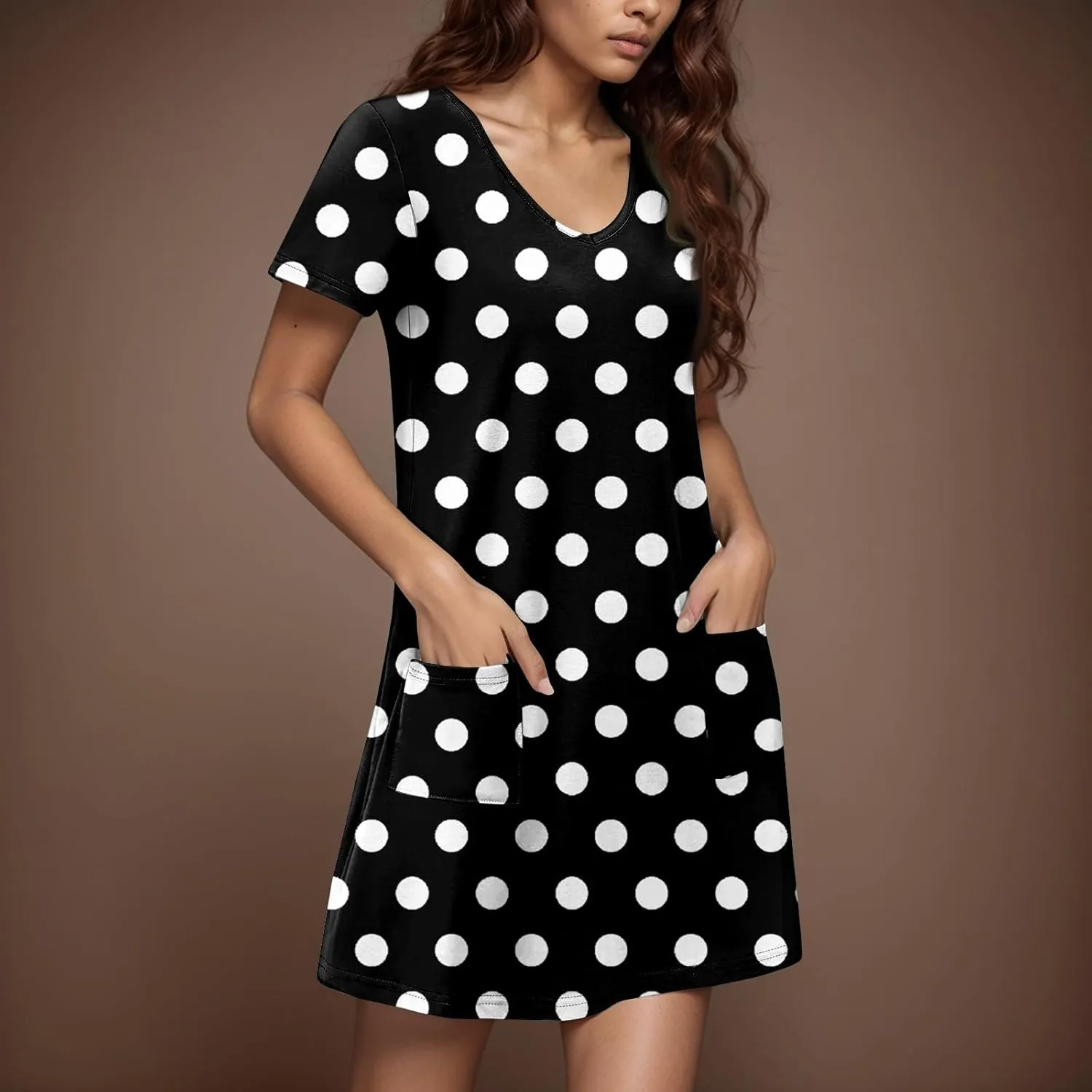Summer Dresses for Women V Neck Short Sleeve Casual T Shirt Dress Beach Sundresses Swimsuit Coverup with Pockets