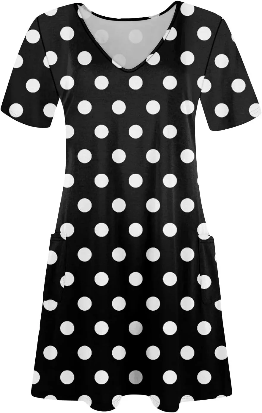 Summer Dresses for Women V Neck Short Sleeve Casual T Shirt Dress Beach Sundresses Swimsuit Coverup with Pockets
