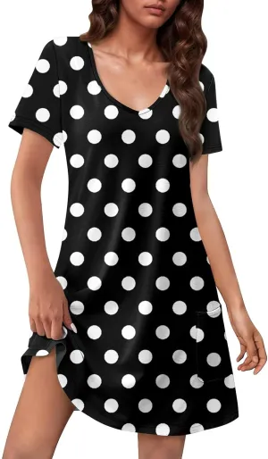 Summer Dresses for Women V Neck Short Sleeve Casual T Shirt Dress Beach Sundresses Swimsuit Coverup with Pockets