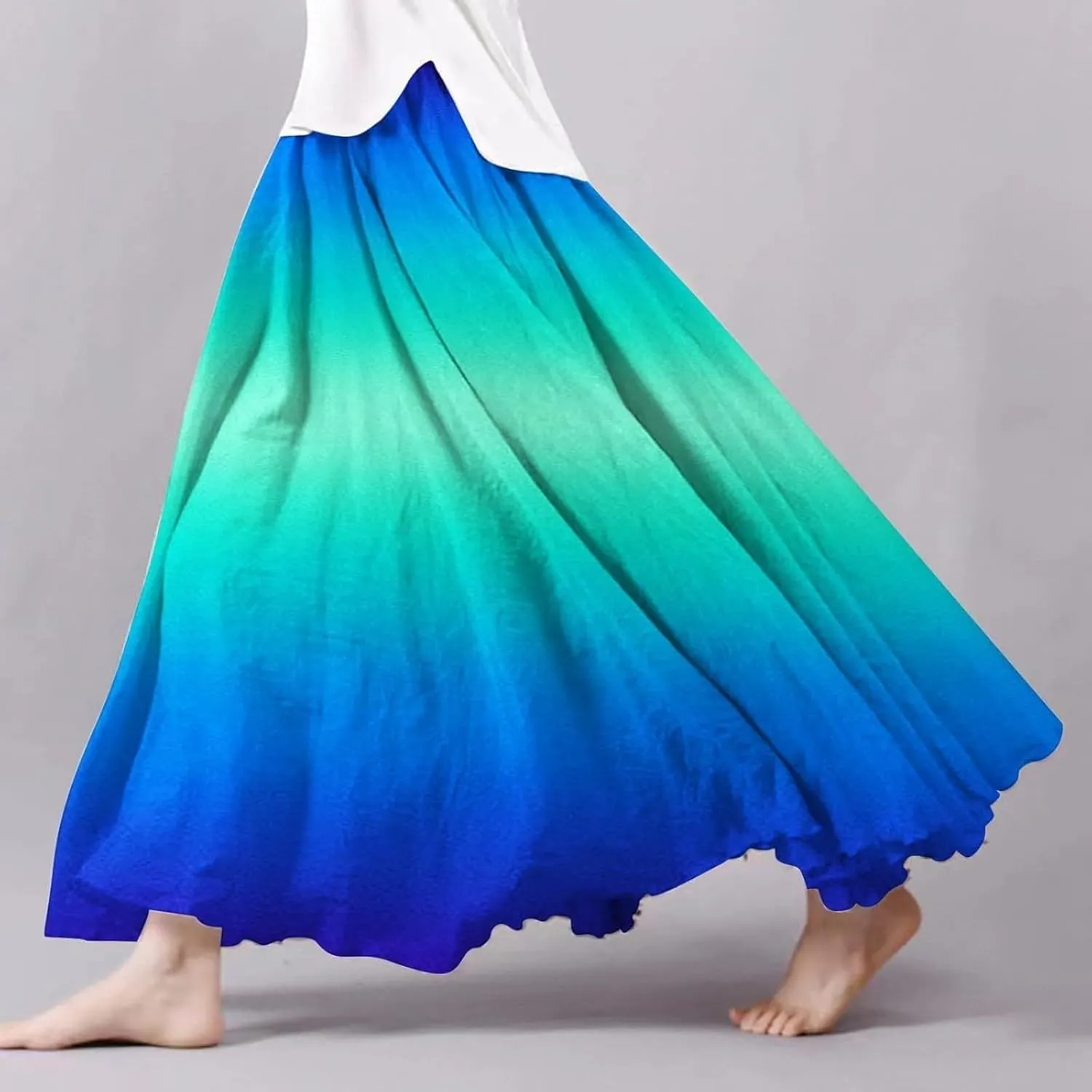 Summer Skirts for Women 2025 Vacation Boho Floral Maxi Skirt Elastic High Waisted Flowy Ruffle A Line Skirt