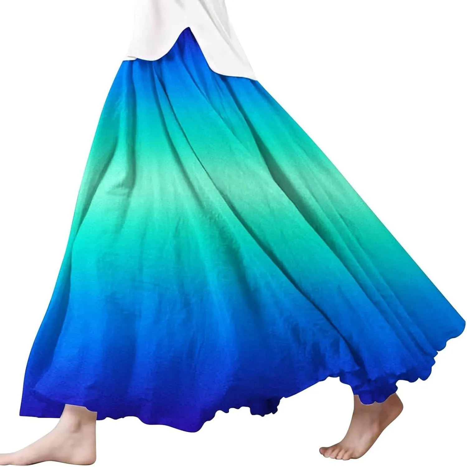 Summer Skirts for Women 2025 Vacation Boho Floral Maxi Skirt Elastic High Waisted Flowy Ruffle A Line Skirt