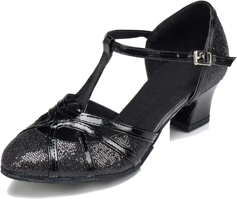 TDA Womens Mid Heel Black PU Leather Salsa Tango Ballroom Latin Party Dance Shoes CM101 9.5 M US