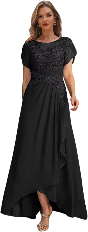 Tea Length Mother of The Bride Dresses with Sleeves High Low Lace Formal Dress for Women Wedding Guest