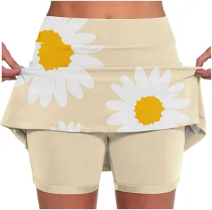Tennis Golf Skorts for Women with Pockets Leaves Print Plus Size Skorts 2025 Summer High Waist Athletic Skirts