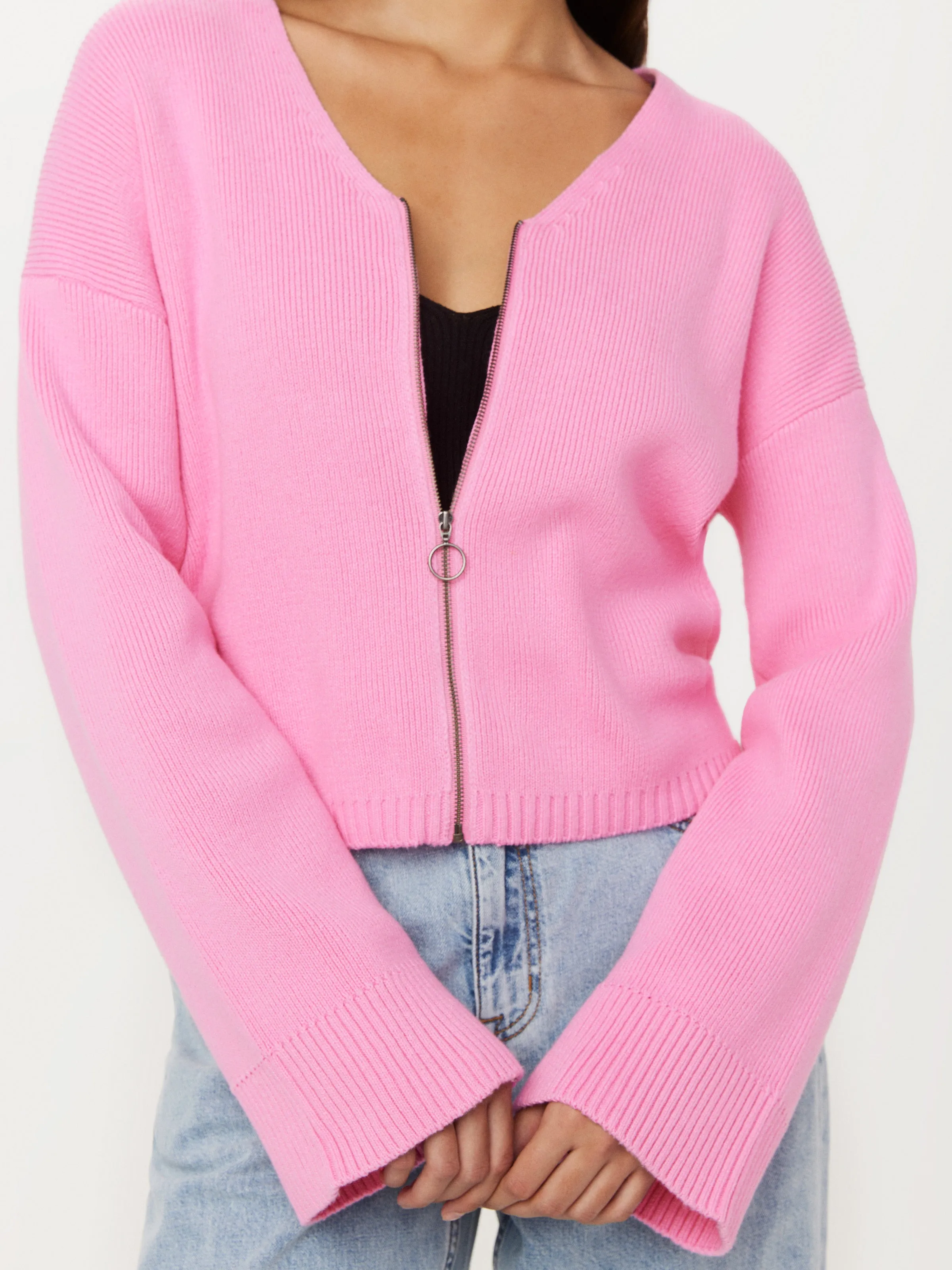 The Bell Sleeve Zip Up Sweater in Orchid