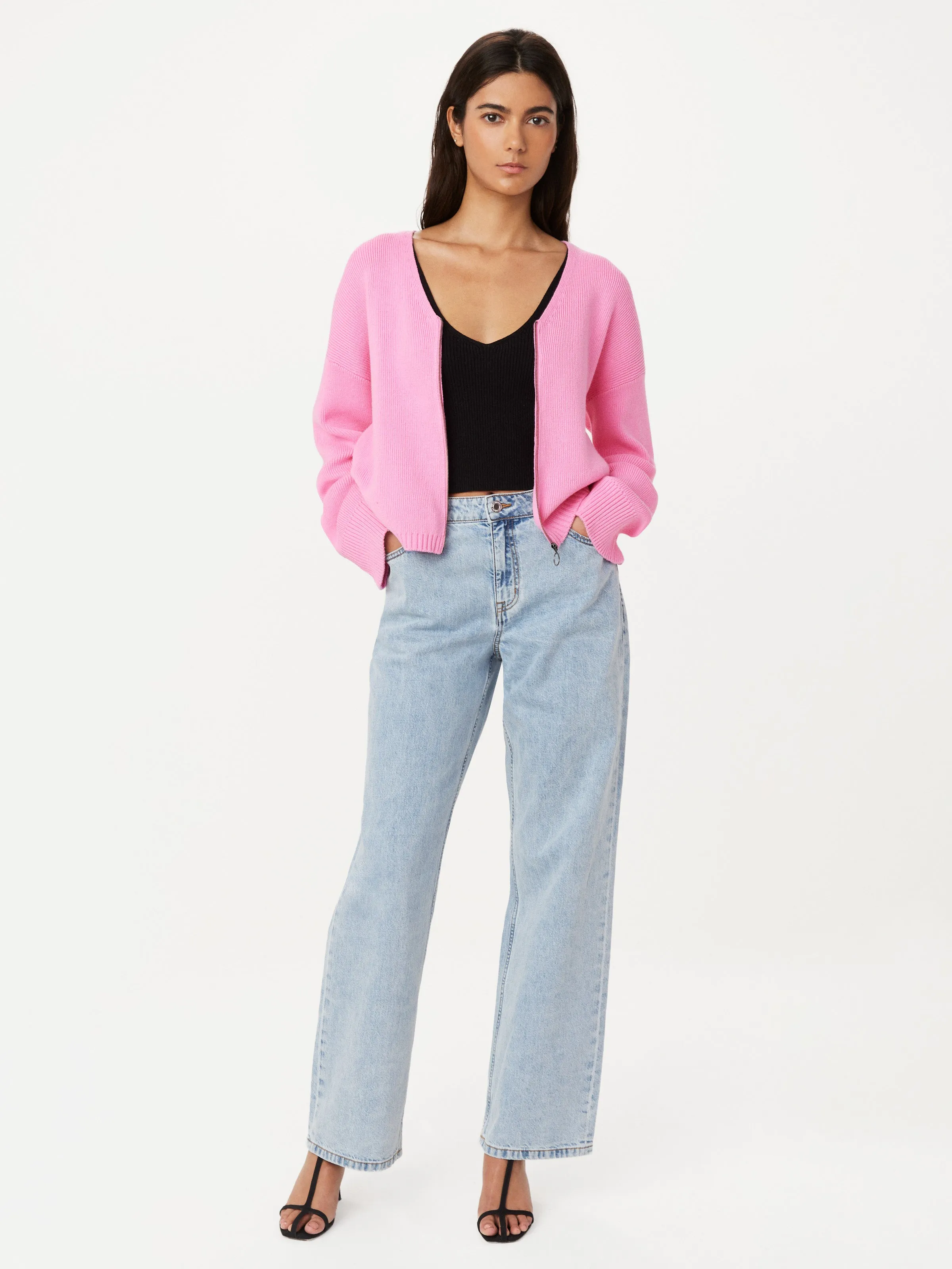 The Bell Sleeve Zip Up Sweater in Orchid