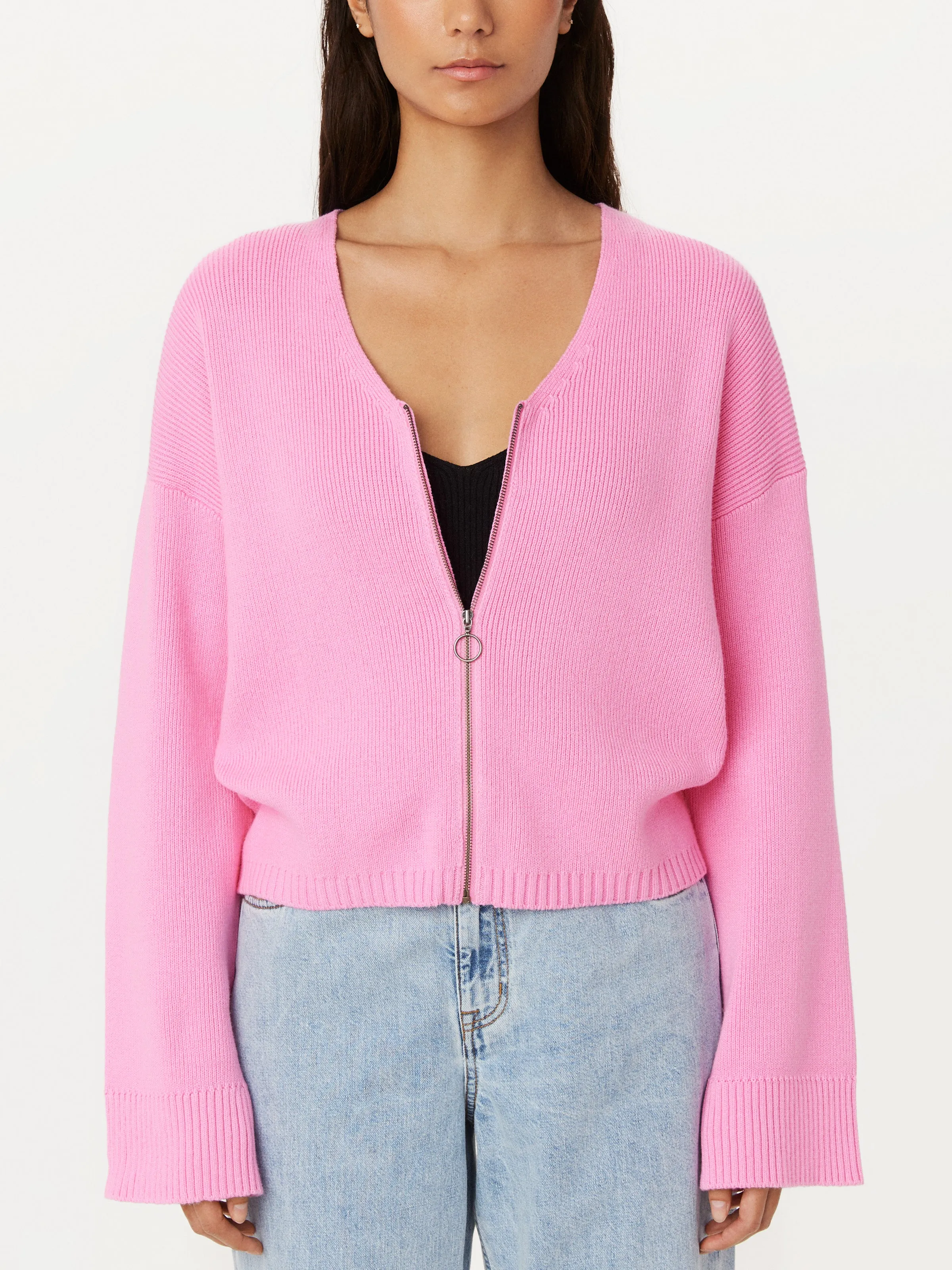 The Bell Sleeve Zip Up Sweater in Orchid