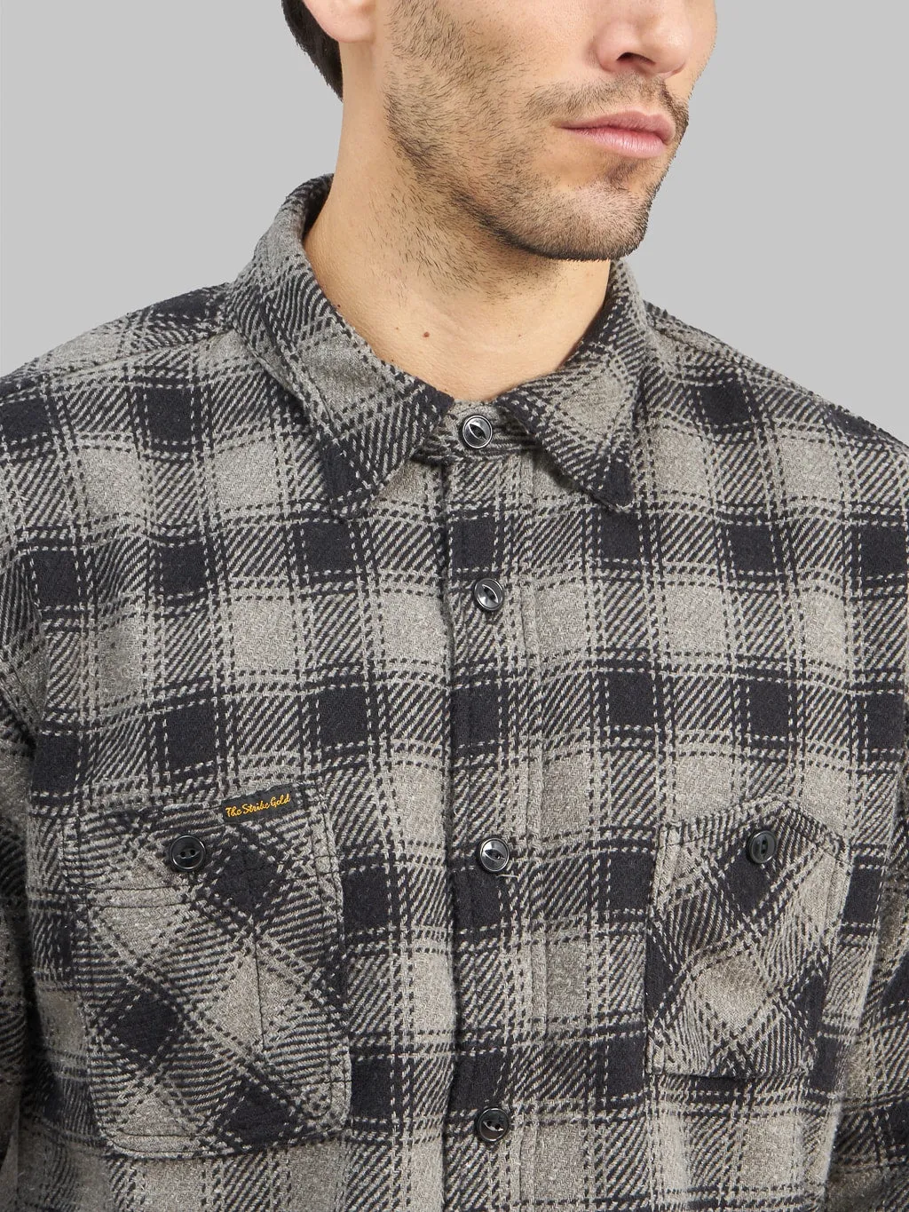 The Strike Gold SGS2203 Recycled Cotton Flannel Mixed Nep Check Work Shirt Grey