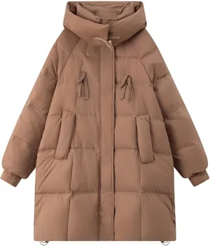 Thicken Winter Down Coats For Women Casual Long Sleeve Puffer Jackets Overcoats Windproof Hooded Quilted Trench Coats