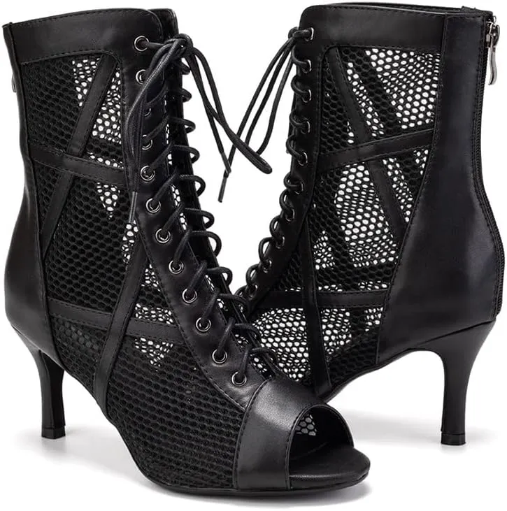 TINRYMX Women Ballroom Dance Boots Latin Salsa Performance Practice Hight Heel Dance Shoes, Model-DSK99