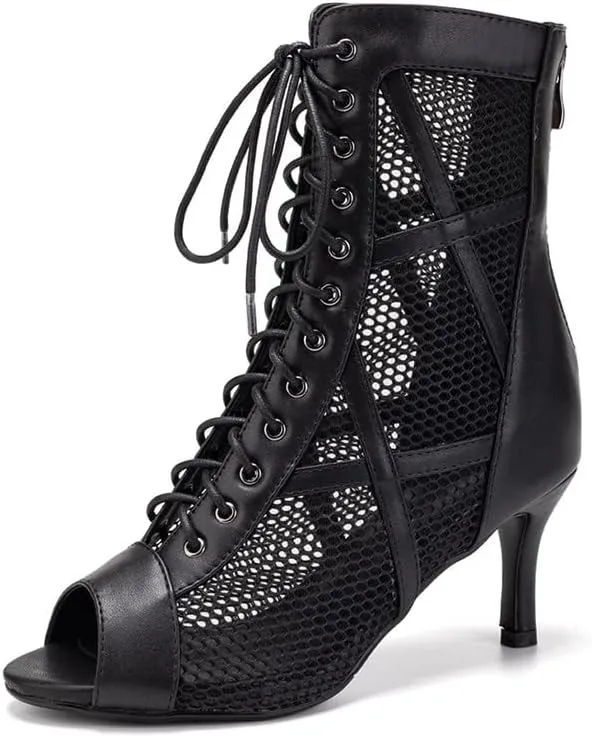 TINRYMX Women Ballroom Dance Boots Latin Salsa Performance Practice Hight Heel Dance Shoes, Model-DSK99