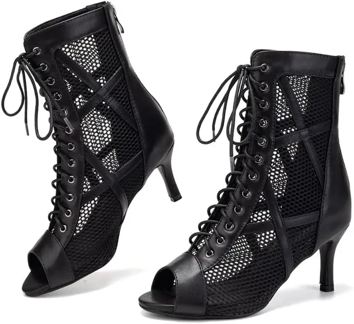 TINRYMX Women Ballroom Dance Boots Latin Salsa Performance Practice Hight Heel Dance Shoes, Model-DSK99