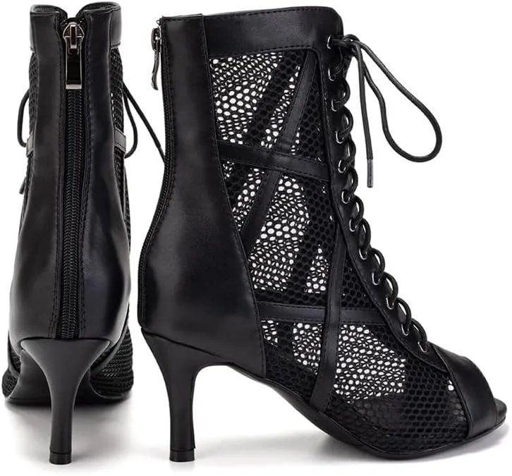 TINRYMX Women Ballroom Dance Boots Latin Salsa Performance Practice Hight Heel Dance Shoes, Model-DSK99