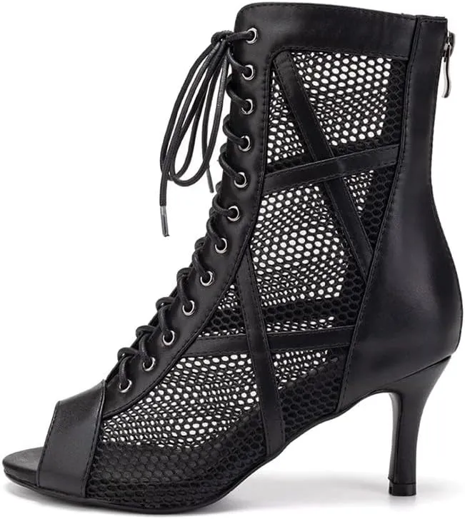 TINRYMX Women Ballroom Dance Boots Latin Salsa Performance Practice Hight Heel Dance Shoes, Model-DSK99