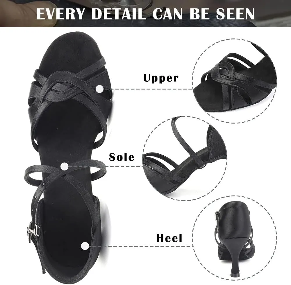 TINRYMX Women's Latin Dance Shoes Ballroom Salsa Cha-cha Professional Practice Performance Dance Sandals,Model-EM3038-DB