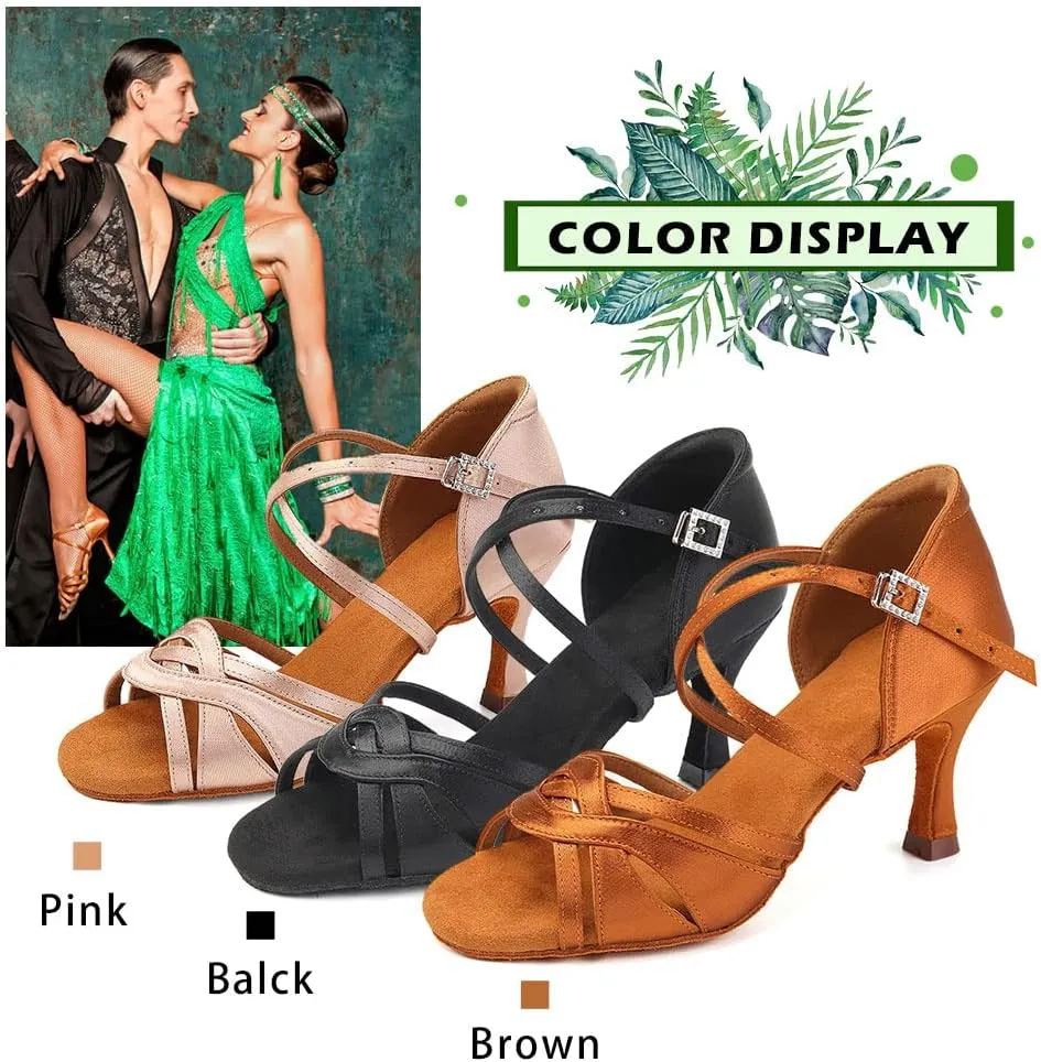 TINRYMX Women's Latin Dance Shoes Ballroom Salsa Cha-cha Professional Practice Performance Dance Sandals,Model-EM3038-DB