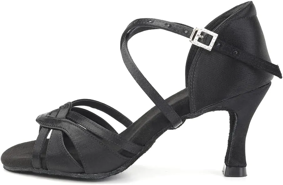 TINRYMX Women's Latin Dance Shoes Ballroom Salsa Cha-cha Professional Practice Performance Dance Sandals,Model-EM3038-DB