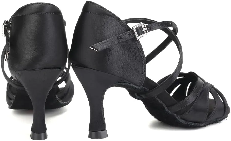 TINRYMX Women's Latin Dance Shoes Ballroom Salsa Cha-cha Professional Practice Performance Dance Sandals,Model-EM3038-DB