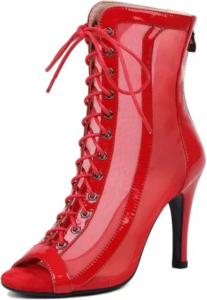 TINRYMX Women's Open Toe Ankle Latin Dance Boots Salsa Ballrooom Performence Practice Party Dance Shoes, Model-DS953