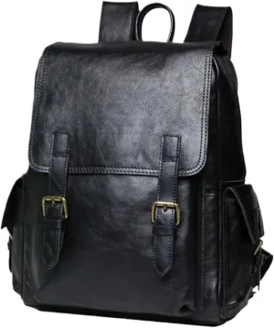 Travel Bags Genuine Leather Backpacks Mens Laptop Bags Computers Bags Casual Daypack Briefcases 13.4Inch(Black)