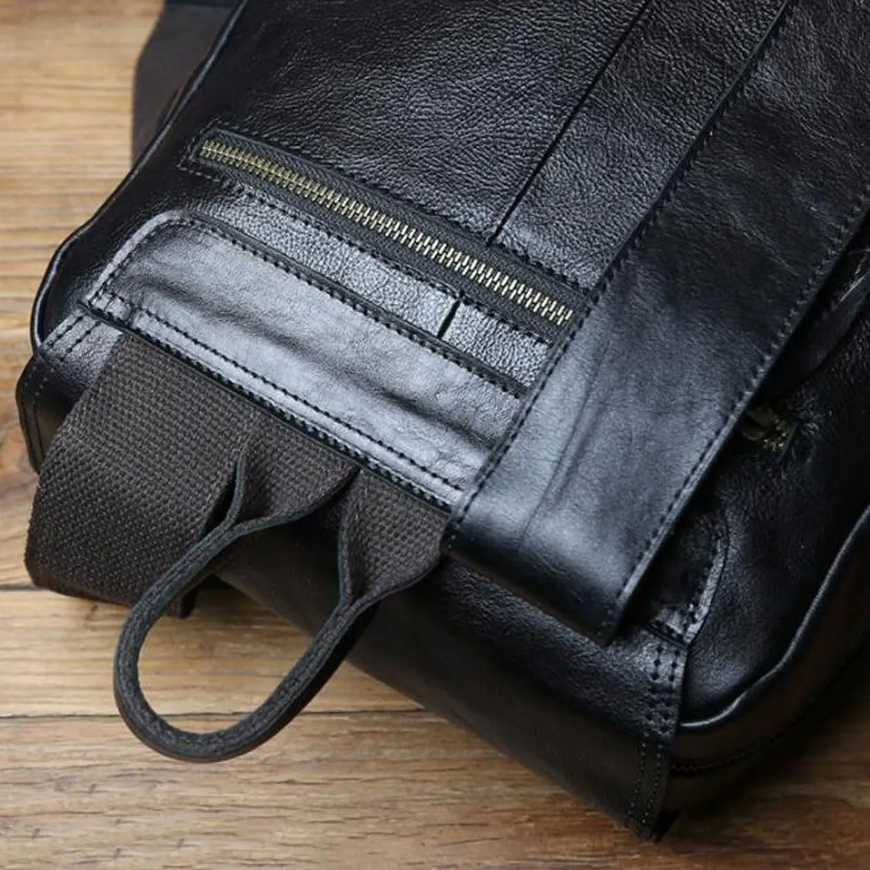 Travel Bags Genuine Leather Backpacks Mens Laptop Bags Computers Bags Casual Daypack Briefcases 13.4Inch(Black)