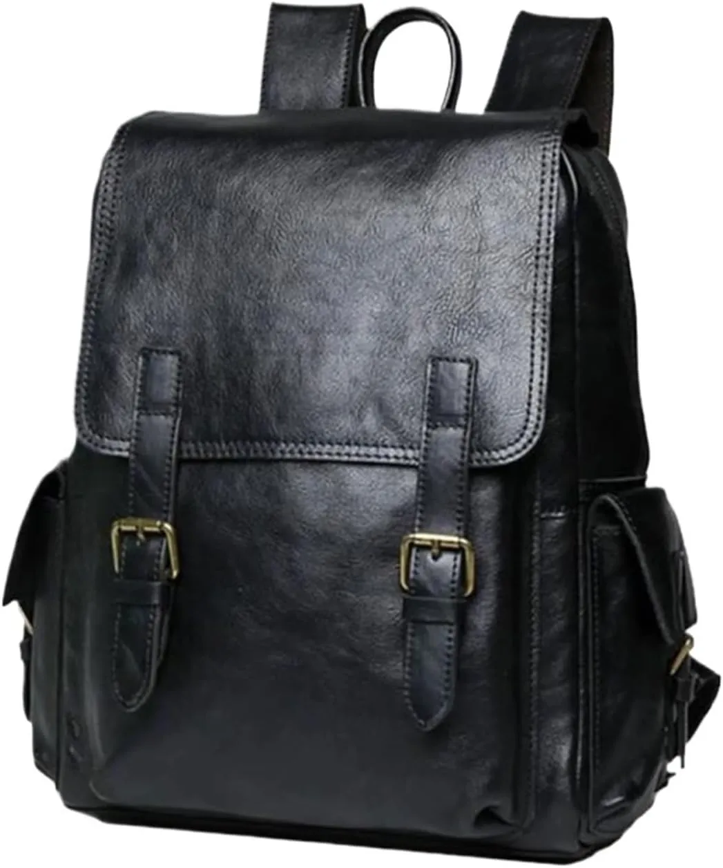 Travel Bags Genuine Leather Backpacks Mens Laptop Bags Computers Bags Casual Daypack Briefcases 13.4Inch(Black)