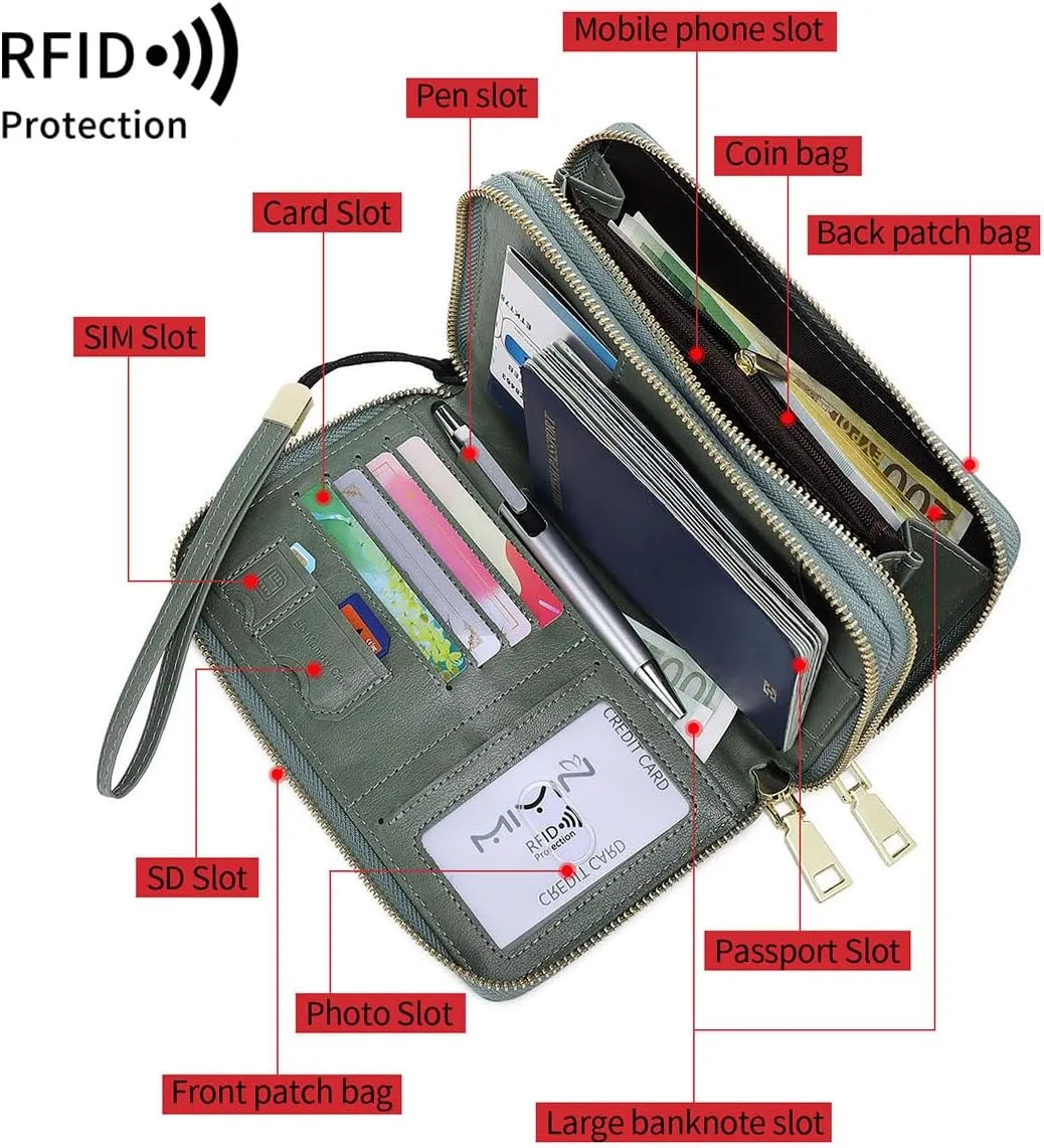 US-B Passport Wallet, RFID Blocking Passport Holder Large Capacity, Lightweight PU Document Organizer for Women (Gray)