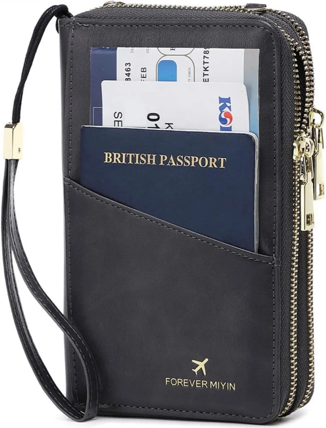 US-B Passport Wallet, RFID Blocking Passport Holder Large Capacity, Lightweight PU Document Organizer for Women (Gray)