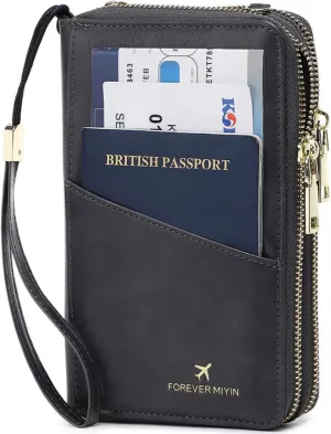 US-B Passport Wallet, RFID Blocking Passport Holder Large Capacity, Lightweight PU Document Organizer for Women (Gray)