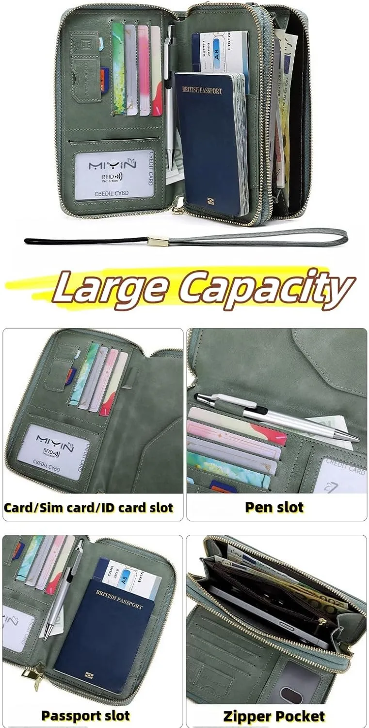 US-B Passport Wallet, RFID Blocking Passport Holder Large Capacity, Lightweight PU Document Organizer for Women (Gray)