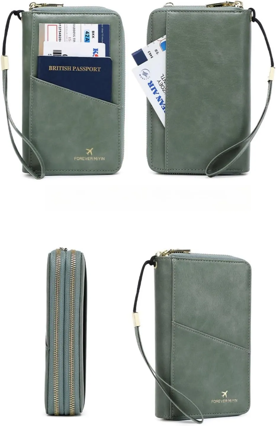US-B Passport Wallet, RFID Blocking Passport Holder Large Capacity, Lightweight PU Document Organizer for Women (Green)
