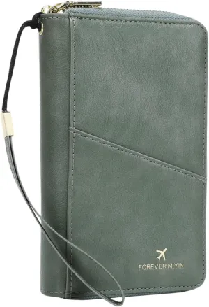 US-B Passport Wallet, RFID Blocking Passport Holder Large Capacity, Lightweight PU Document Organizer for Women (Green)