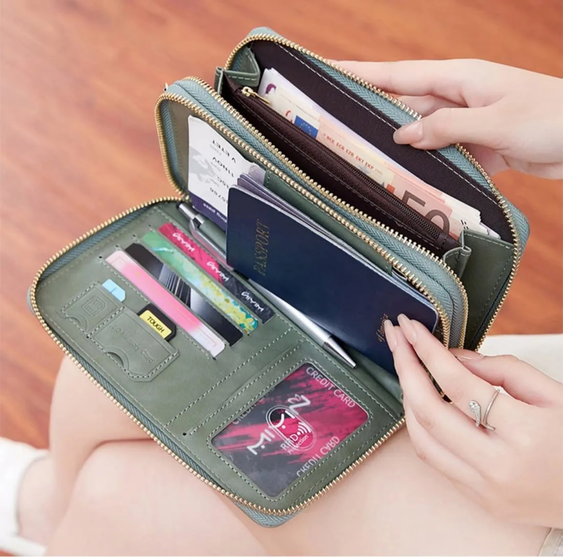 US-B Passport Wallet, RFID Blocking Passport Holder Large Capacity, Lightweight PU Document Organizer for Women (Green)