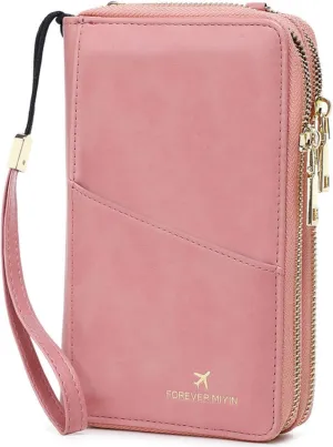 US-B Passport Wallet, RFID Blocking Passport Holder Large Capacity, Lightweight PU Document Organizer for Women (Pink)