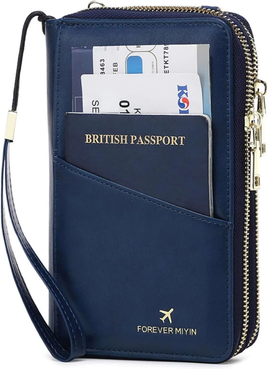 US-B Passport Wallet, RFID Blocking Passport Holder Large Capacity, Lightweight PU Document Organizer for Women (Royal Blue)