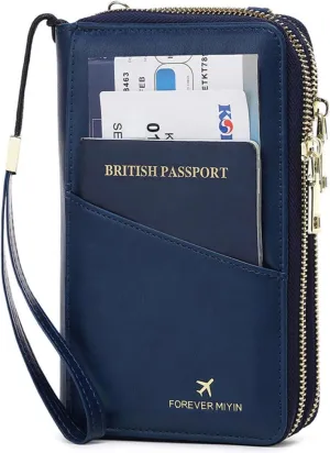 US-B Passport Wallet, RFID Blocking Passport Holder Large Capacity, Lightweight PU Document Organizer for Women (Royal Blue)