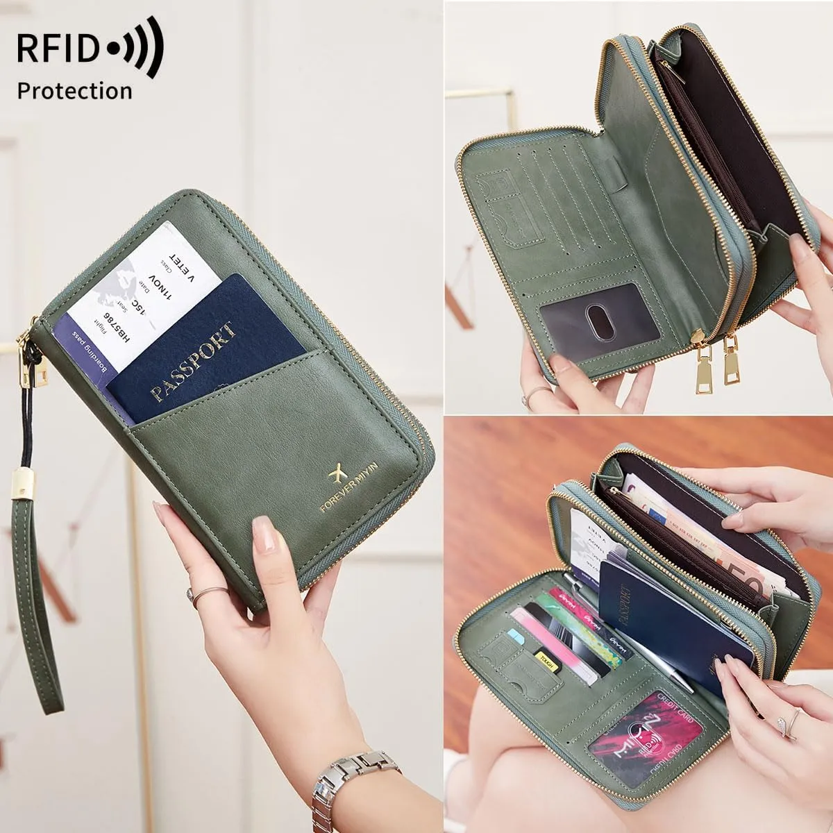 US-B Passport Wallet, RFID Blocking Passport Holder Large Capacity, Lightweight PU Document Organizer for Women (Royal Blue)