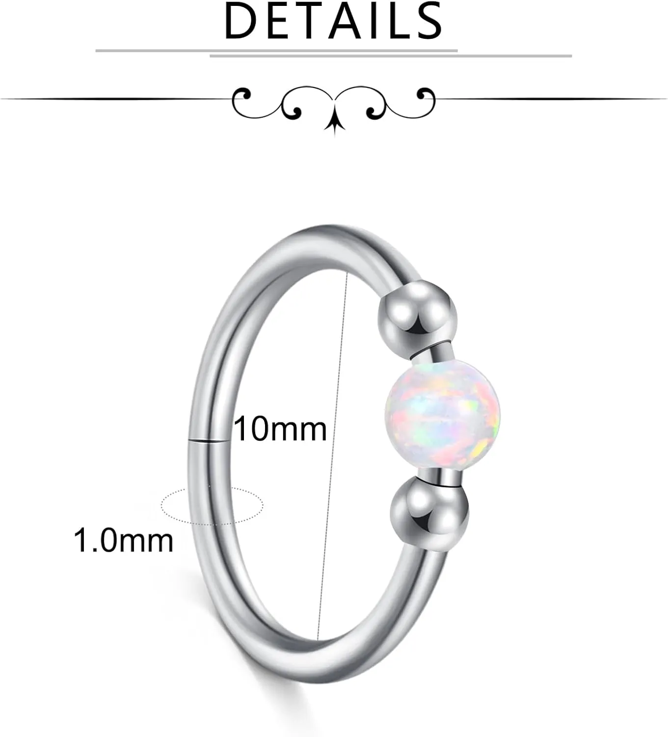 VCMART 18g Nose Rings for Women Stainless Steel Opal Clicker Hinged Hoops & Threadless Flat Back Studs Earrings Cartilage Helix Tragus Nose Nostril Piercing Jewelry 18 Gauge Silver Gold