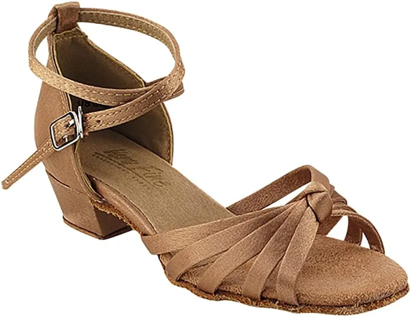 Very Fine Ballroom Latin Tango Salsa Dance Shoes for Girls - 6005G - 1.5 inch Heel-Brown Satin - Size - 2 M